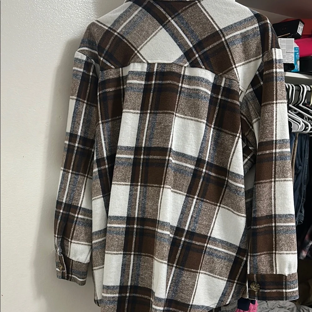 Brown and White Plaid Button-Up jacket - Picture 5 of 5